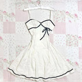 Streetwear Y2K Dress vintage Aesthetic Hip Hop Casual Cute Pink Bow Lace Punk emo girl Slim V Neck Dress